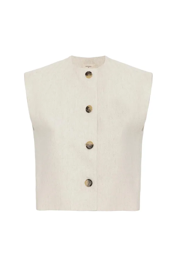 Antioch Ekru Keten Karışımlı Kadın Yelek