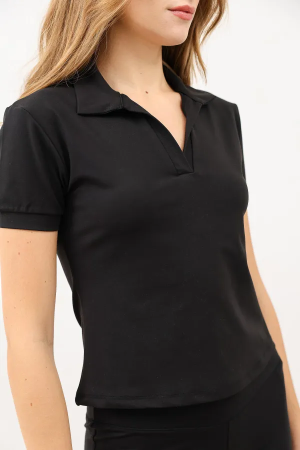 Antioch Siyah Polo Yaka Kadın T-Shirt