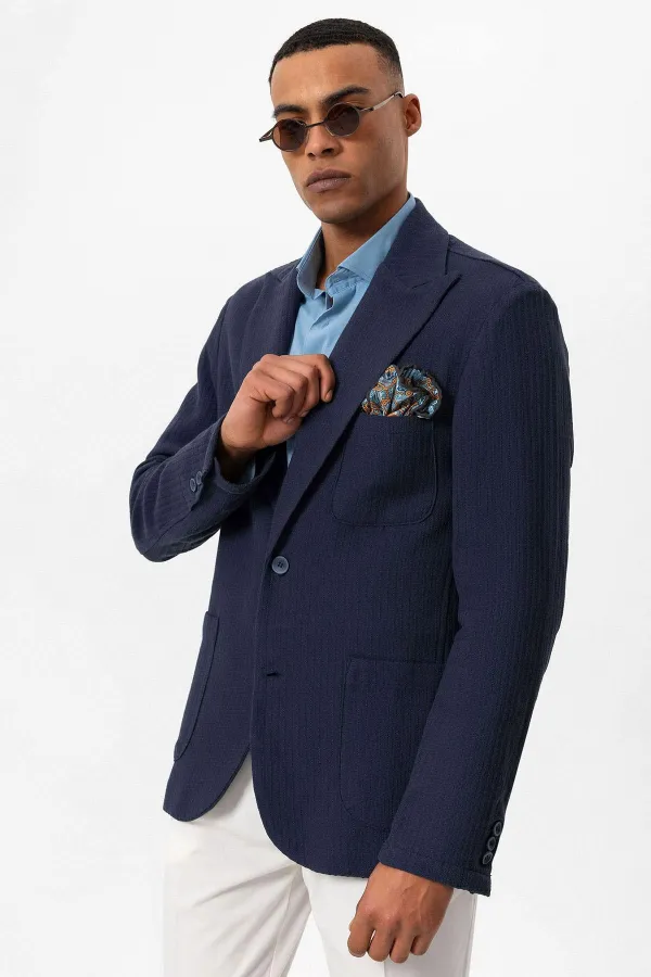 Antioch Navy Blue Unlined Men's Blazer Jacket with Patch Pockets