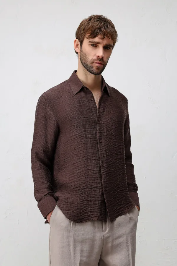 Antioch Coffee Crinkled Relax Fit Men's Shirt