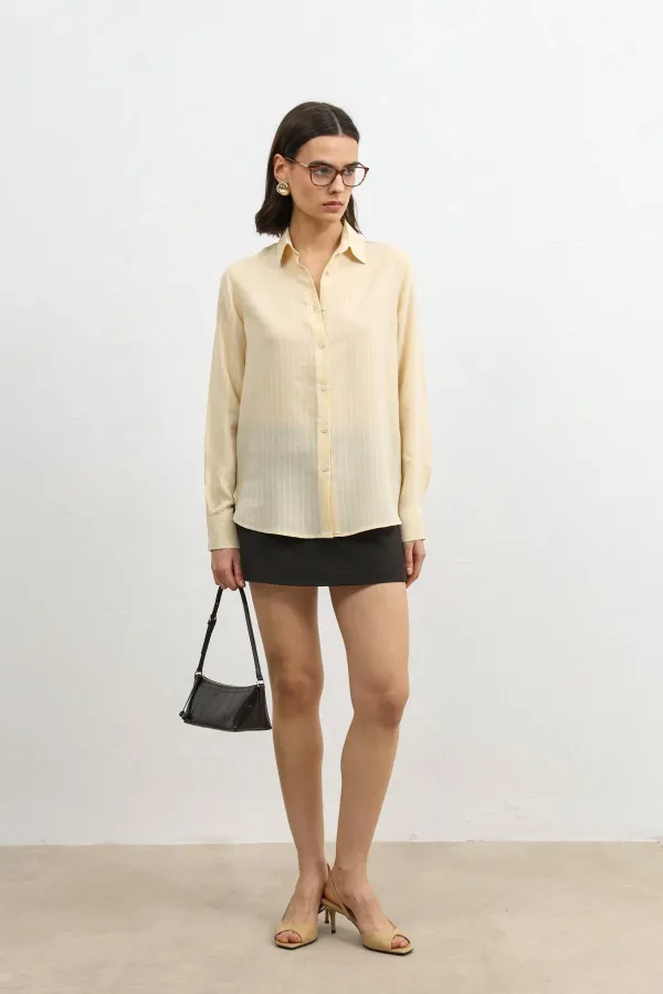 Chemise rayée Antioch jaune 100 % lyocell pour femme avec mouchoir