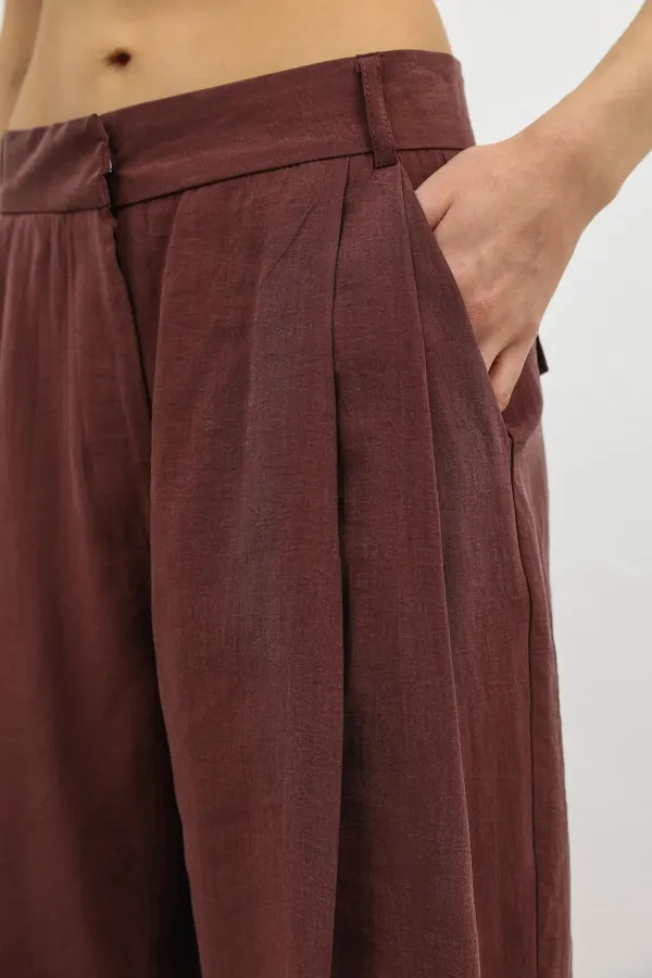Antioch Burgundy Lyocell Blend Wide Leg Women's Trousers Antioch Burgundy Lyocell Blend Wide Leg Women's Trousers