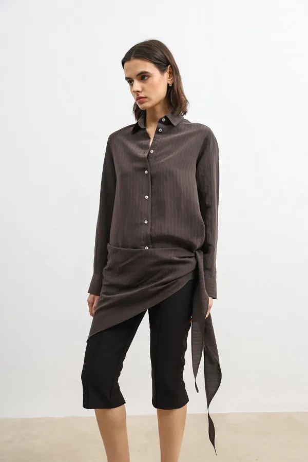 Antioch Kahve Mendil Detaylı Kadın Gömlek