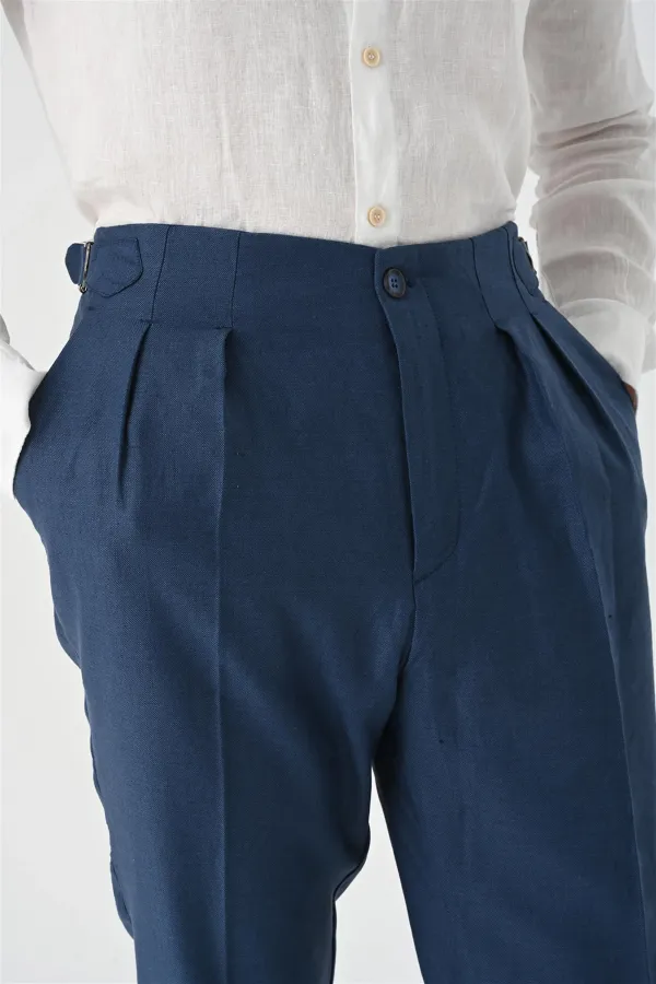 Antioch Indigo High-Waisted Pleated Linen Men's Trousers