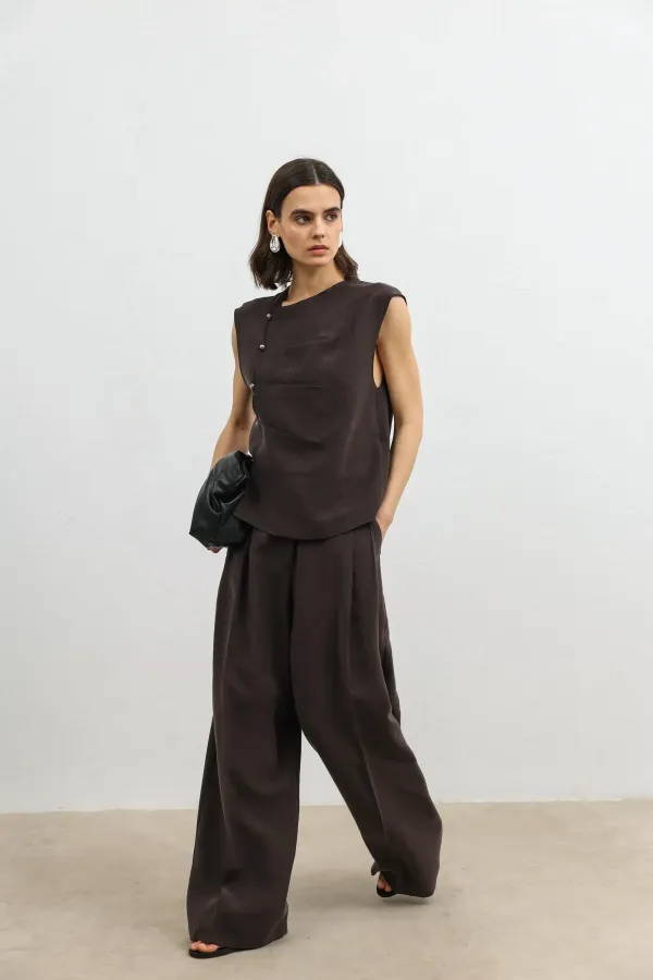 Pantalon large pour femme Antioch en mélange de lyocell marron foncé