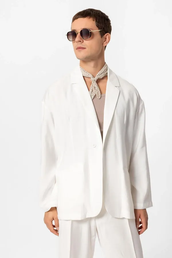 Antioch Ekru Oversize Astarsız Erkek Blazer Ceket