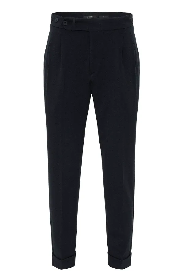 Pantalon homme Antioch bleu marine à taille haute plissée et coupe carotte