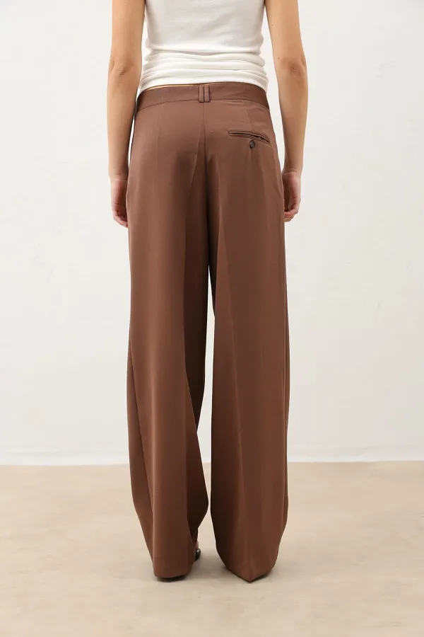Antioch Coffee Pens Detail Wide Leg Women's Trousers