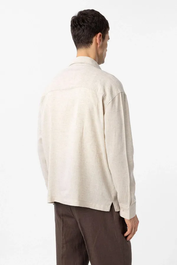 Chemise homme Antioch beige en lin mélangé, coupe décontractée