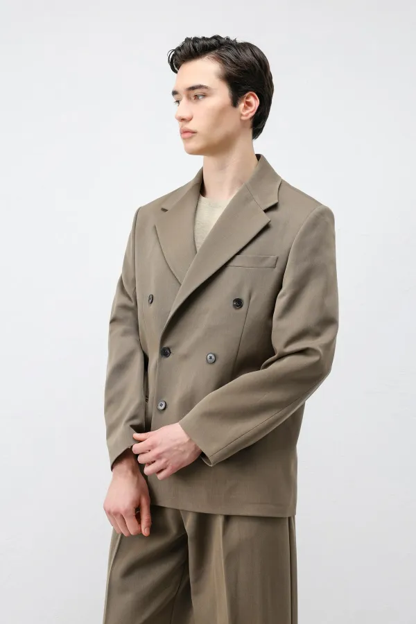 Antioch Haki Relax Fit Kruvaze Erkek Blazer Ceket