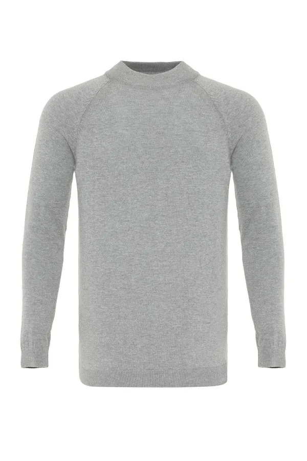 Antioch Gri Melanj Bisiklet Yaka Slim Fit Triko Kazak