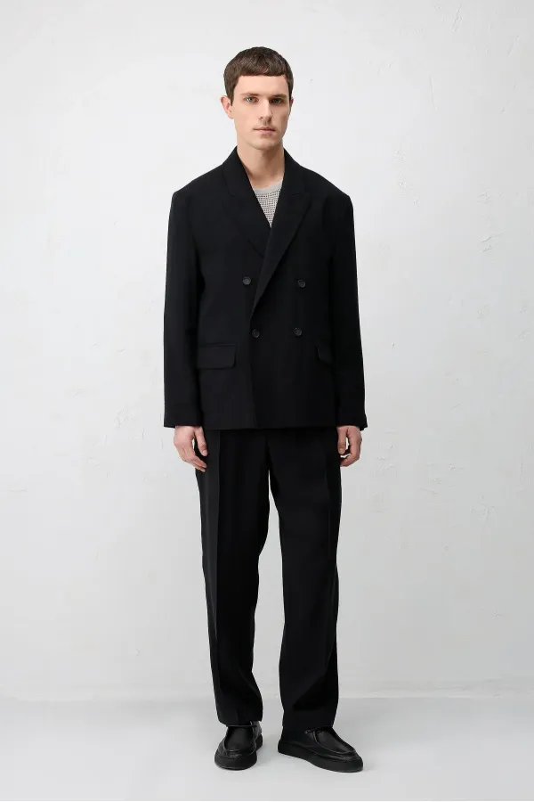 Veste blazer pour homme Antioch en mélange modal noir, coupe décontractée