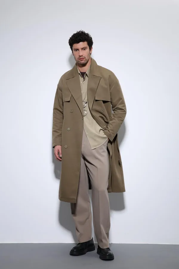 Trench-coat croisé Antioch kaki clair avec ceinture