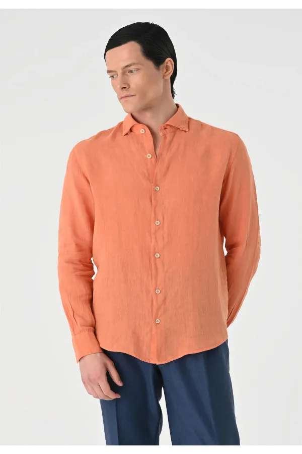 Antioch Salmon Collar Button Detail 100% Linen Men's Shirt