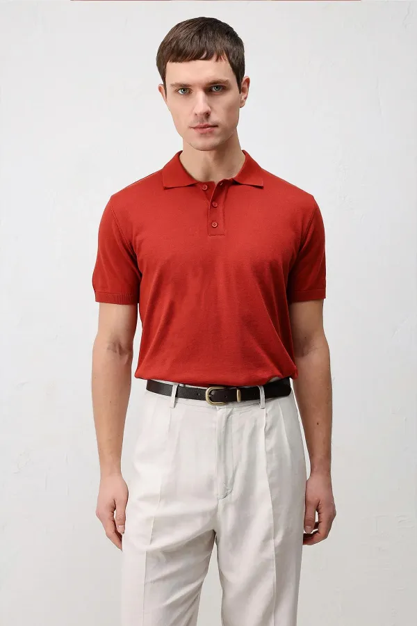 T-shirt en maille pour homme Antioch Red Comfort Slim à col polo