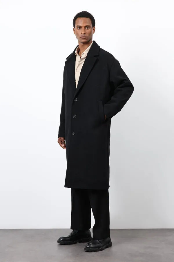Antioch Black Wool Blend Oversize Men's Coat