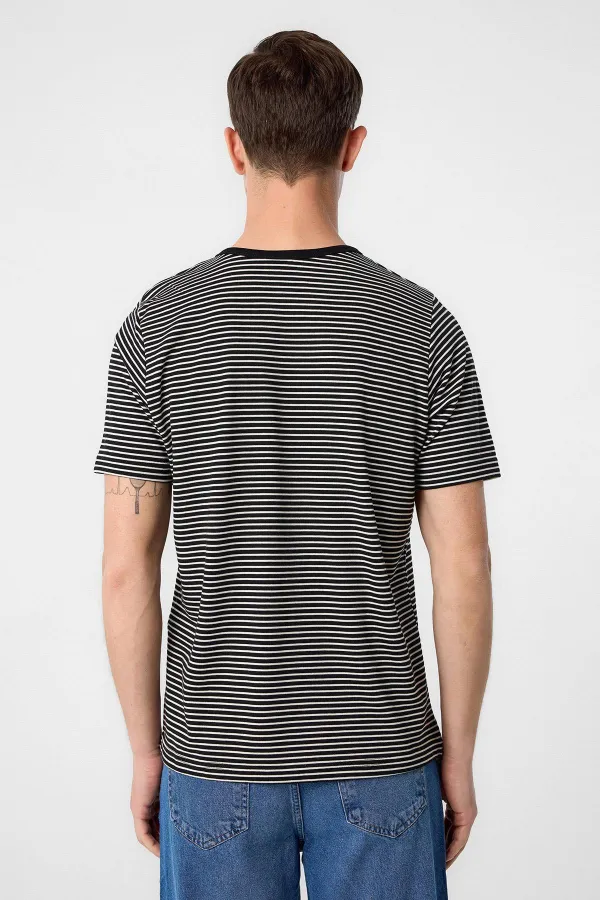 Antioch Siyah Regular Fit Çizgili Erkek T-Shirt
