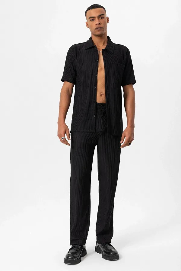 Antioch Black Corduroy Short-Sleeved Men's Shirt