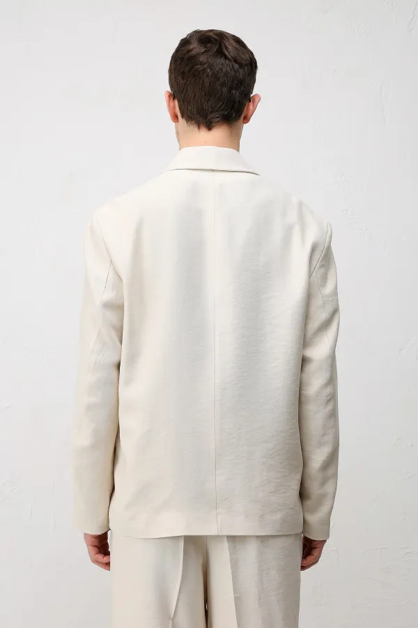 Veste blazer pour homme Antioch Cream en mélange modal, coupe décontractée