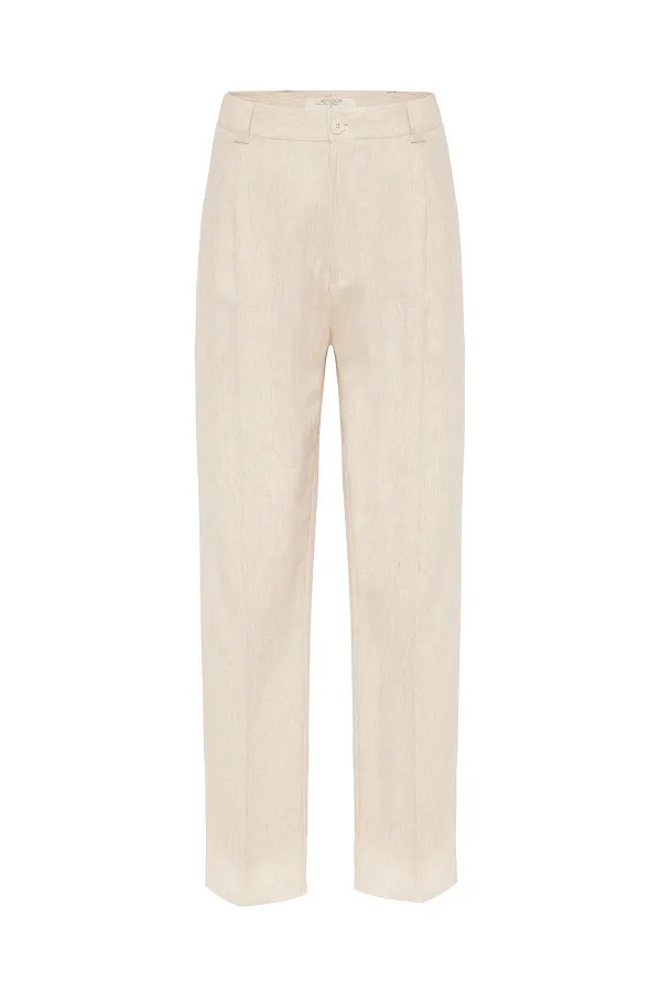 Pantalon homme Antioch écru taille haute en lin mélangé