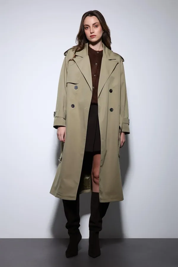Trench-coat Antioch kaki croisé à ceinture pour femme