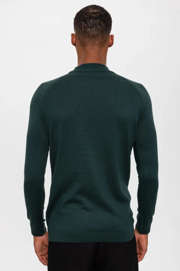 Pull en maille pour homme Antioch Green à col roulé semi-roulé