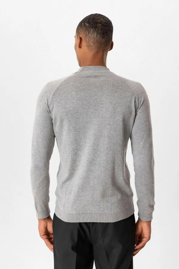 Pull en maille pour homme Antioch Grey Melange à col roulé semi-roulé