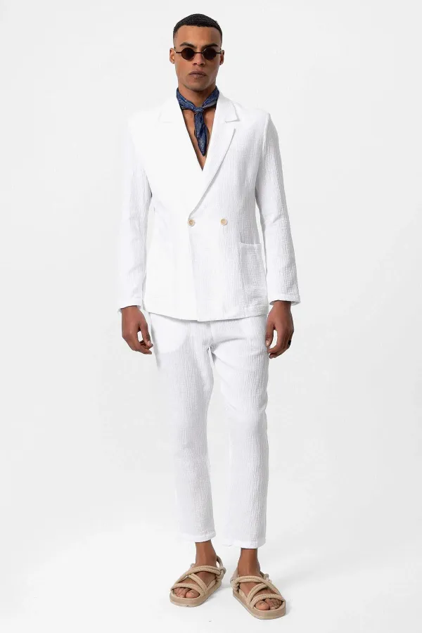 Antioch Off-White Double-Breasted Unlined Men's Blazer Jacket
