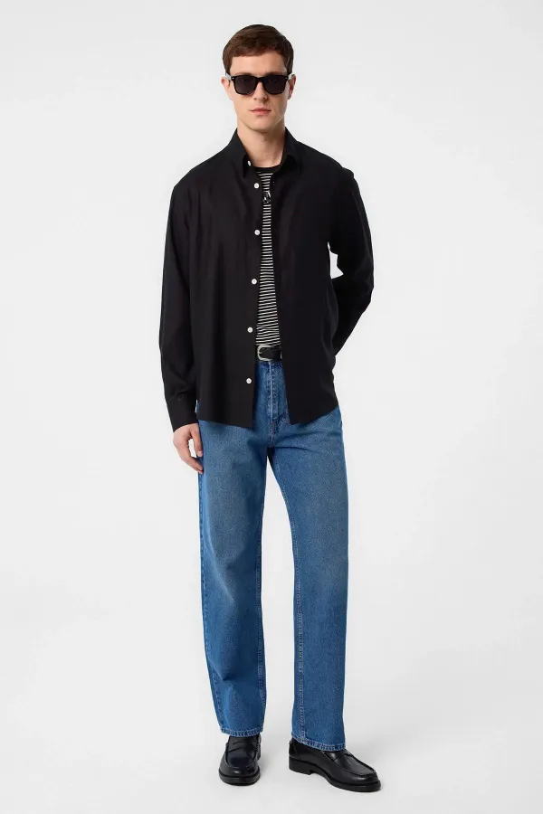 Antioch Black Relax Fit Linen Blend Men's Shirt