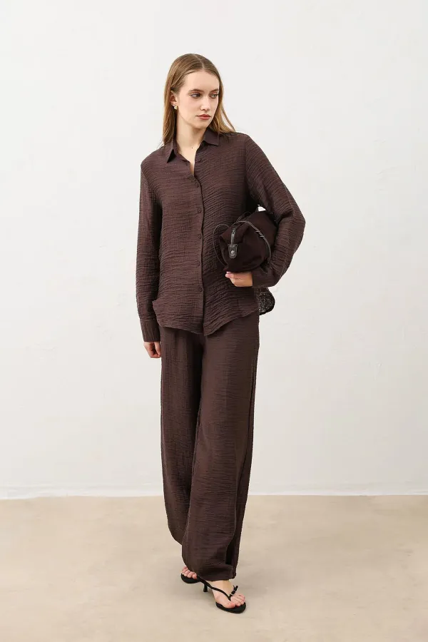 Antioch Coffee Patterned Muslin Women's Shirt