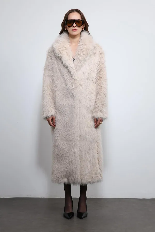 Antioch Stone Faux Fur Long Coat