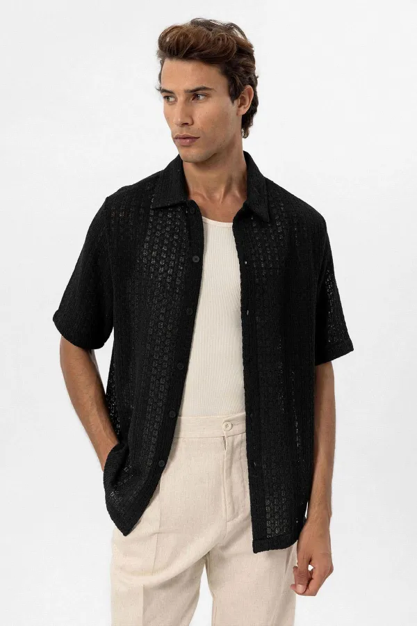 Chemise homme Antioch noire texturée au crochet