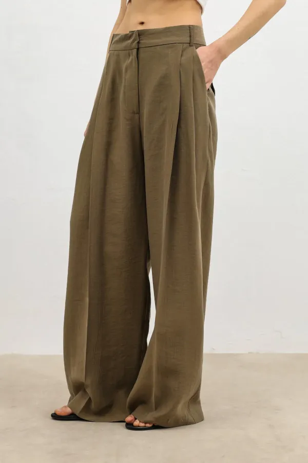 Pantalon large pour femme Antioch en mélange de lyocell kaki