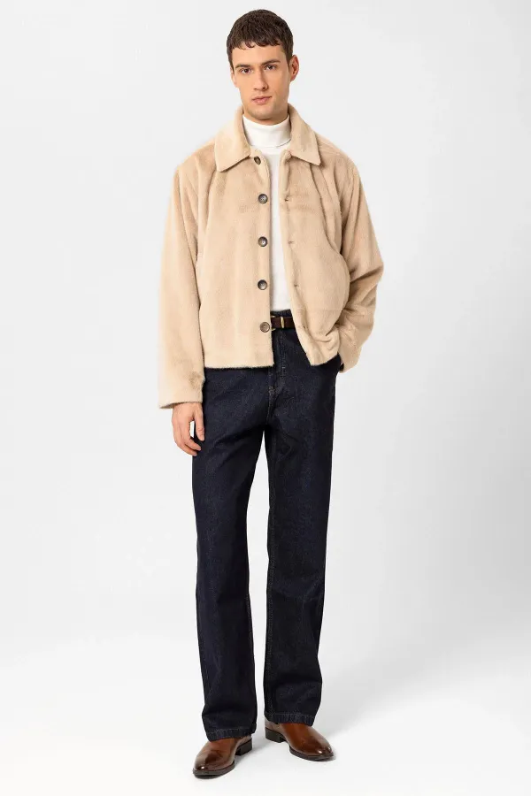 Antioch Beige Relax Fit Soft Textured Men's Jacket