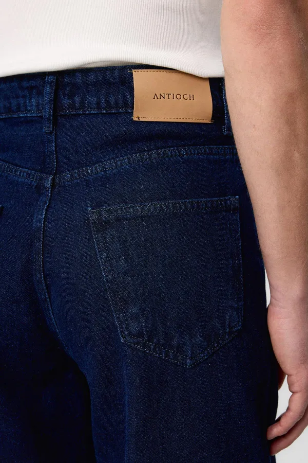 Jean Antioch bleu marine foncé, taille haute, coupe décontractée pour homme