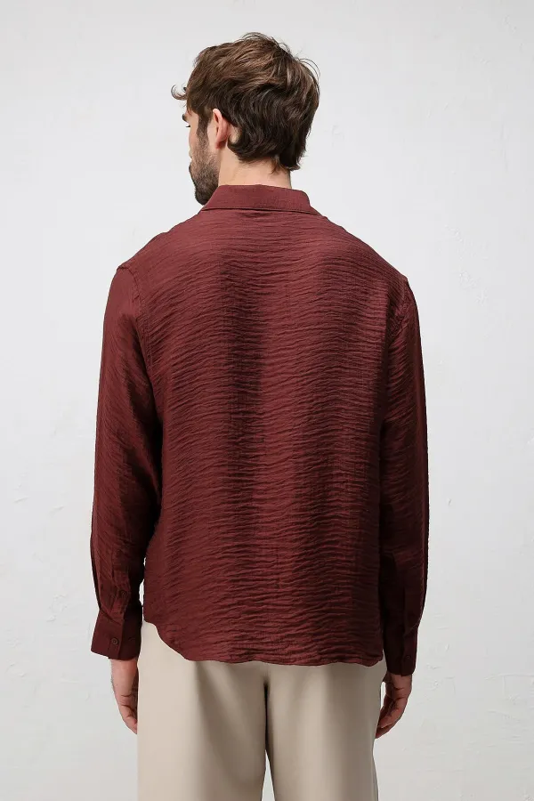 Antioch Bordo Crinkled Relax Fit Erkek Gömlek