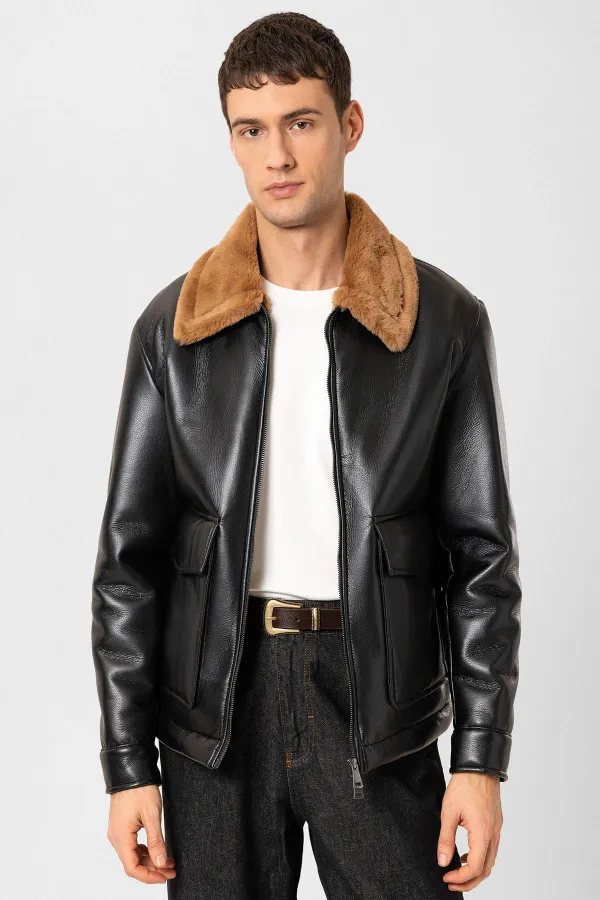 Veste en similicuir Antioch noir/marron avec doublure détaillée