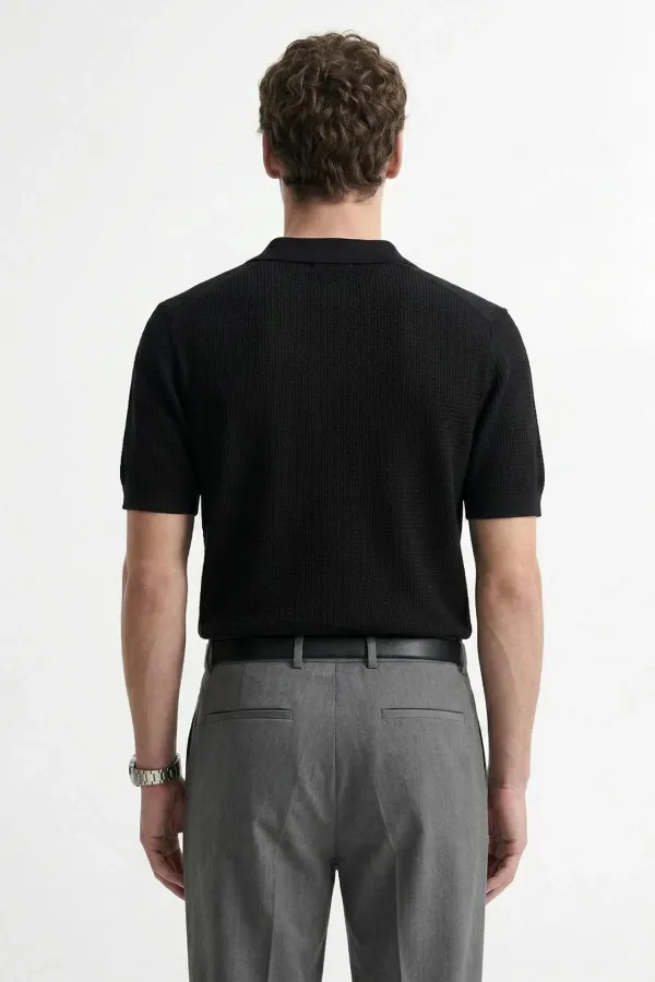 T-shirt homme Antioch noir en maille texturée à col polo