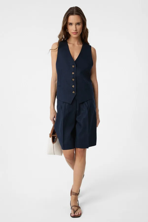 Antioch Navy Blue Linen Blend Women's Tailor Vest