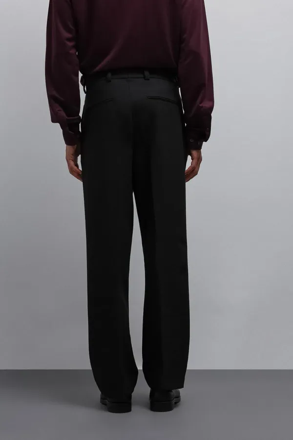 Antioch Black Relax Fit Baggy Pleated Men's Trousers