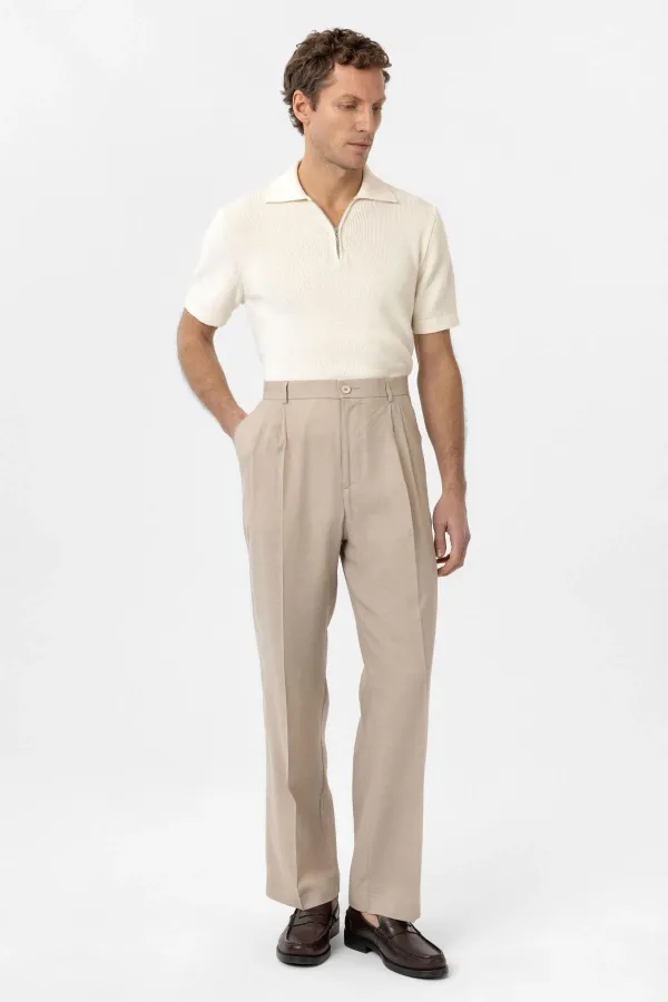 Antioch Beige Linen Blend Men's Baggy Pants