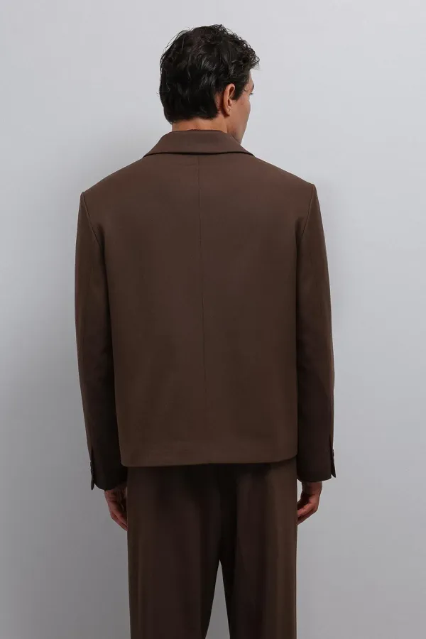 Antioch Kahve Kruvaze Relax Crop Fit Blazer Ceket