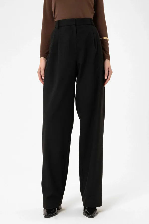 Antioch Black Women's High Waist Straight Fit Pants with Dart Detail