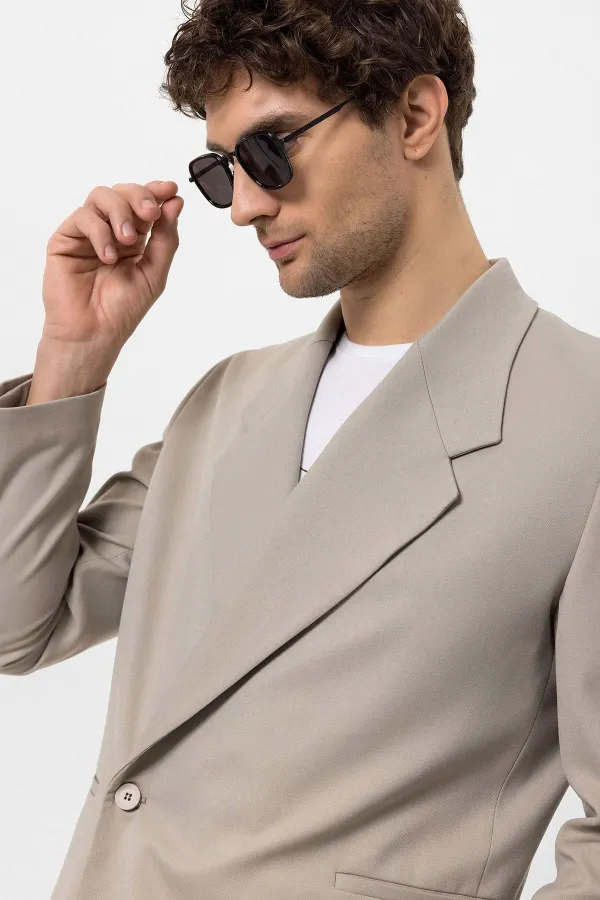 Antioch Beige Double-Breasted Men's Blazer Jacket with Welt Pockets