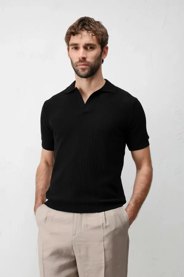 T-shirt en maille texturée premium Antioch Black pour homme