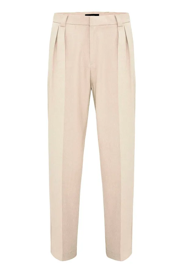 Antioch Bej Yüksek Bel Pileli Relaxed Fit Baggy Erkek Pantolon