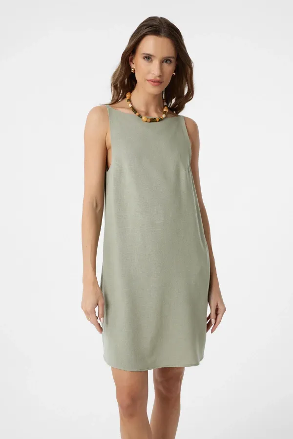Robe courte Antioch en lin mélangé kaki pour femme