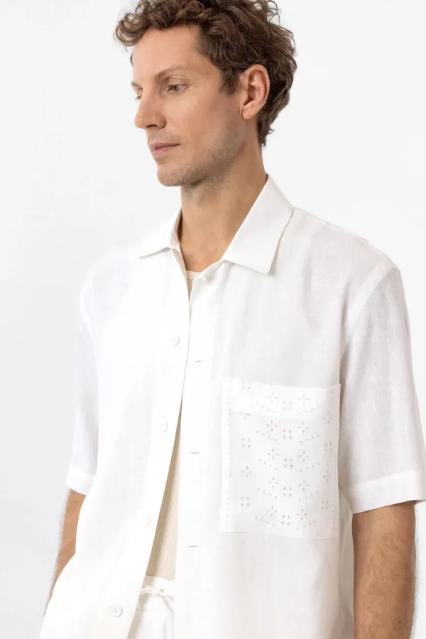 Antioch White Linen Blend Short-Sleeved Men's Shirt