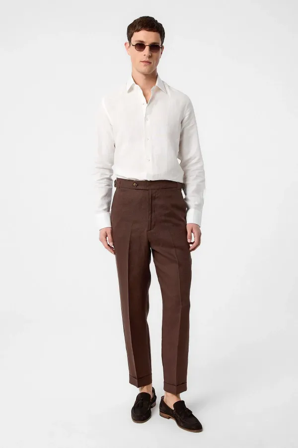 Antioch Coffee 100% Linen Italian Cut Men's Trousers
