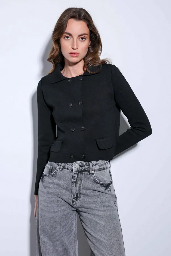 Antioch Black Double-Breasted Women's Knitted Cardigan